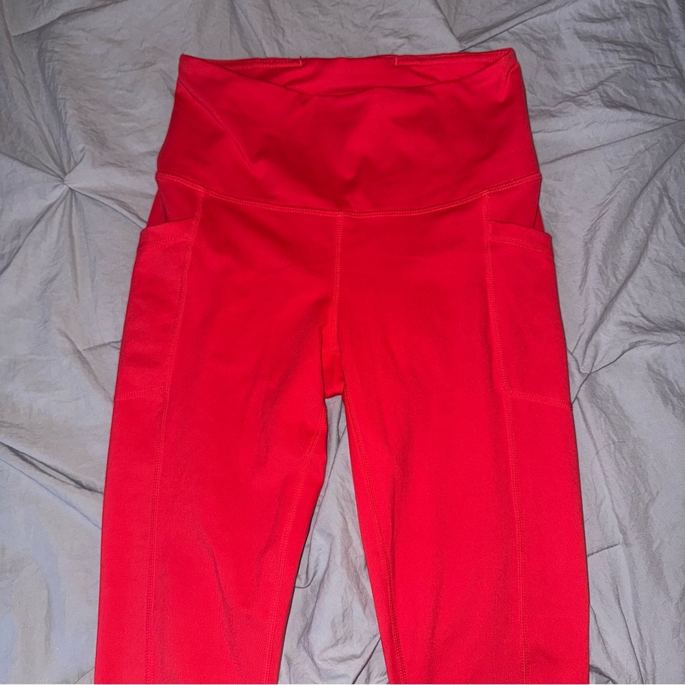 Yogalicious Bright Red High-Waist Leggings with Side Pockets